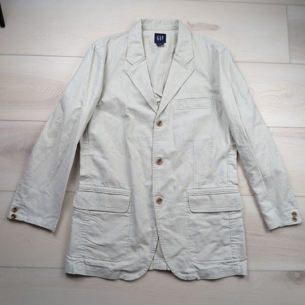 Gap Mens Linen Cotton 3 Button Blazer Jacket Beige Stone Size M 42R Unstructured